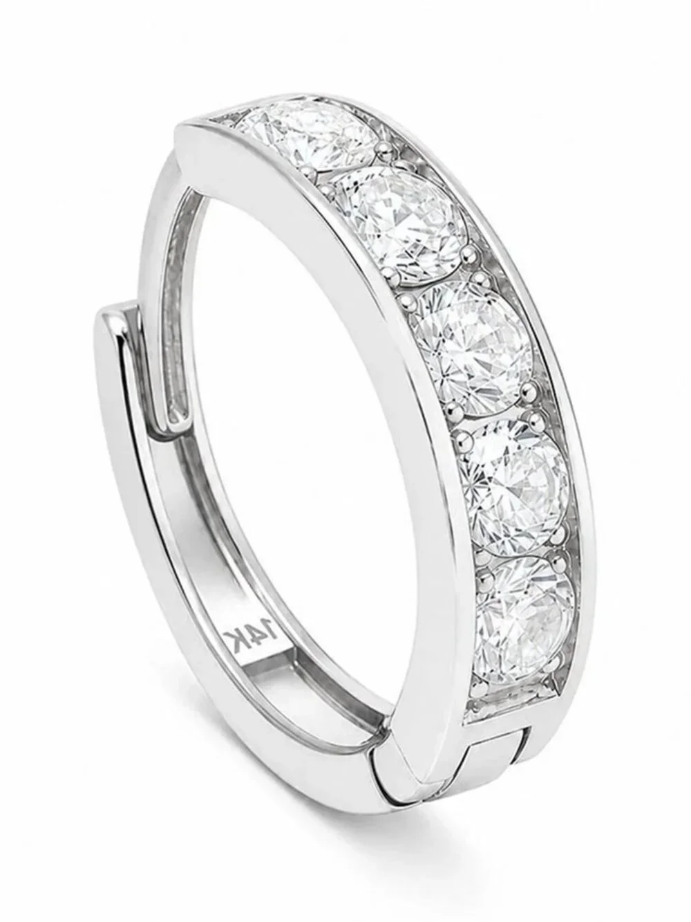 Created White Sapphires Single Huggie Earring 14k White Gold